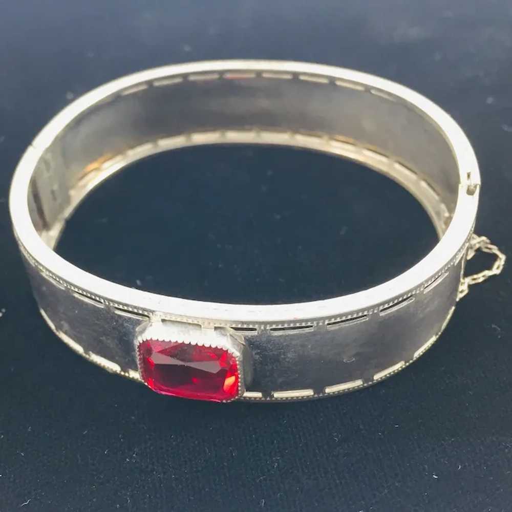 Antique Art Deco Nuwite Ruby Glass Stone Bangle B… - image 5