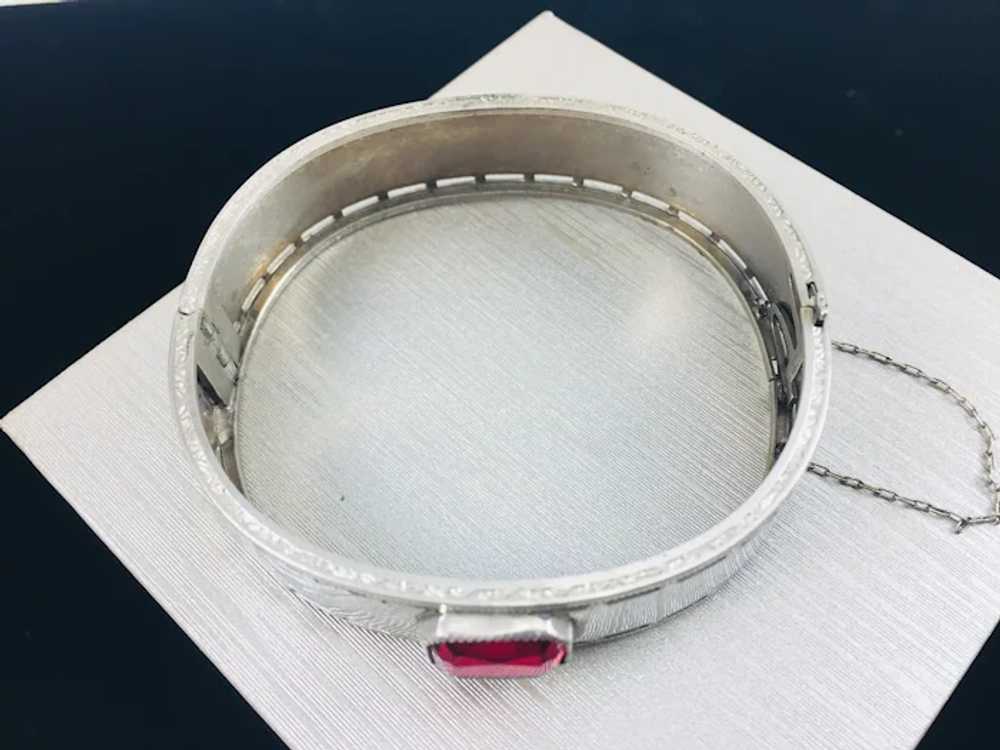 Antique Art Deco Nuwite Ruby Glass Stone Bangle B… - image 6