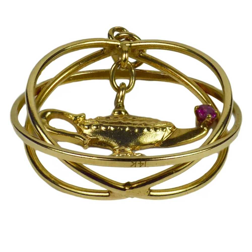 Yellow Gold Red Ruby Genie Lamp Kinetic Large Cha… - image 12