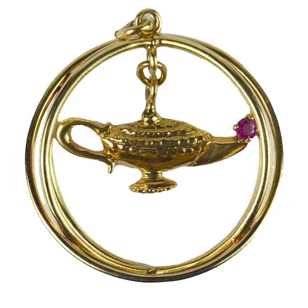 Yellow Gold Red Ruby Genie Lamp Kinetic Large Cha… - image 1