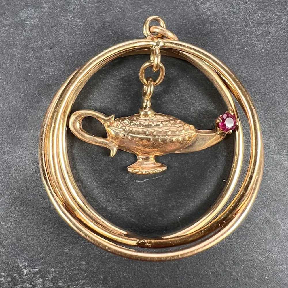 Yellow Gold Red Ruby Genie Lamp Kinetic Large Cha… - image 2