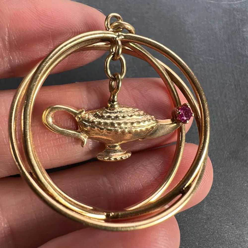 Yellow Gold Red Ruby Genie Lamp Kinetic Large Cha… - image 6