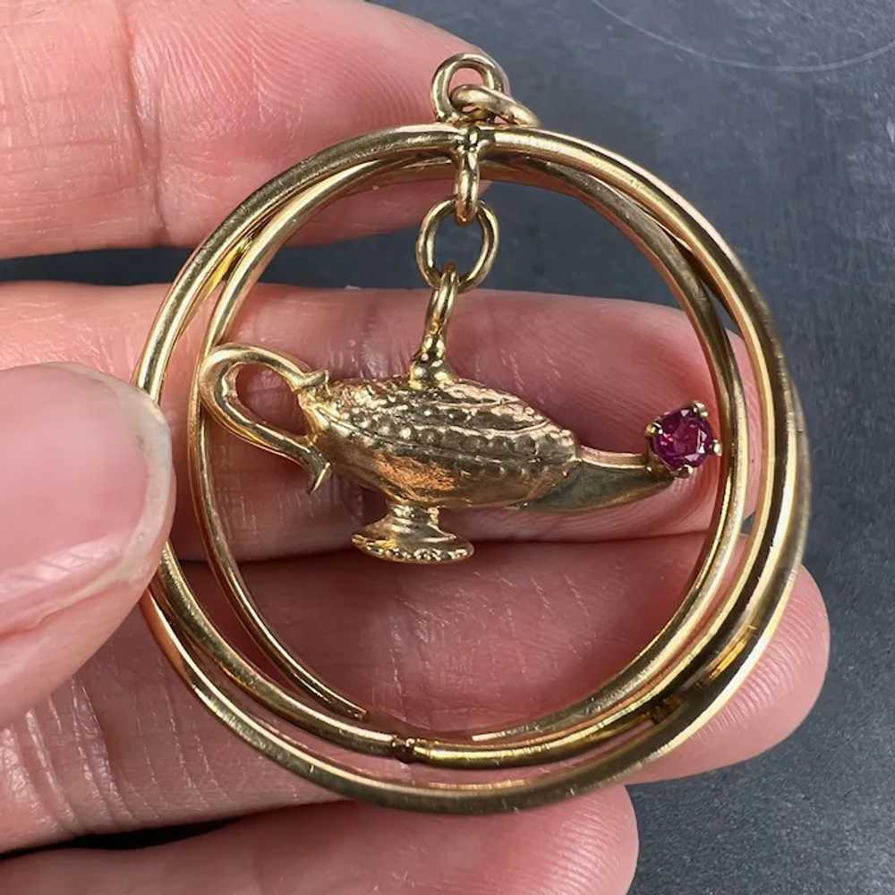 Yellow Gold Red Ruby Genie Lamp Kinetic Large Cha… - image 7