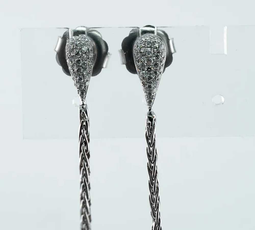 Natural Diamond Long Earrings Dangle Drop 14K Whi… - image 3