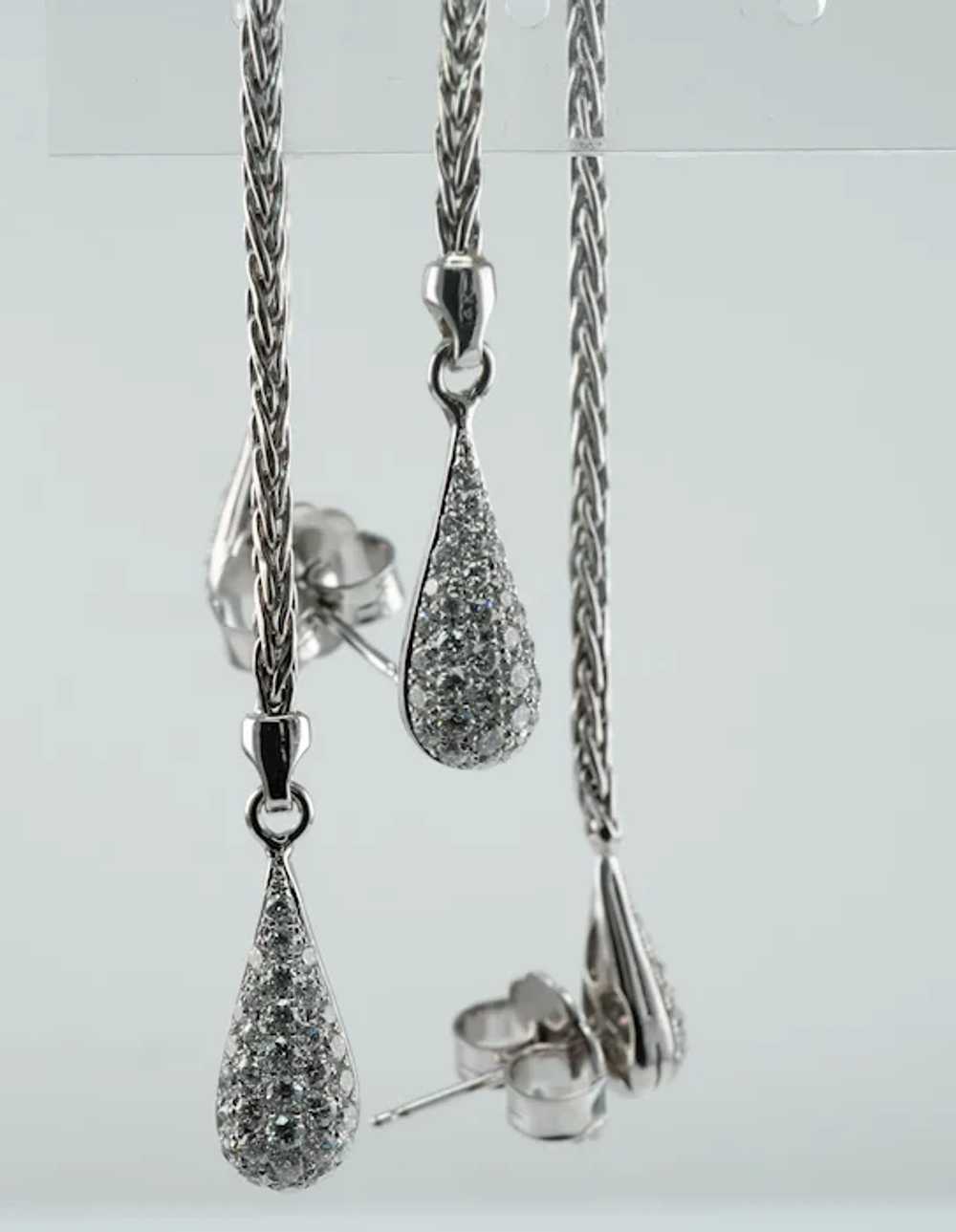 Natural Diamond Long Earrings Dangle Drop 14K Whi… - image 4