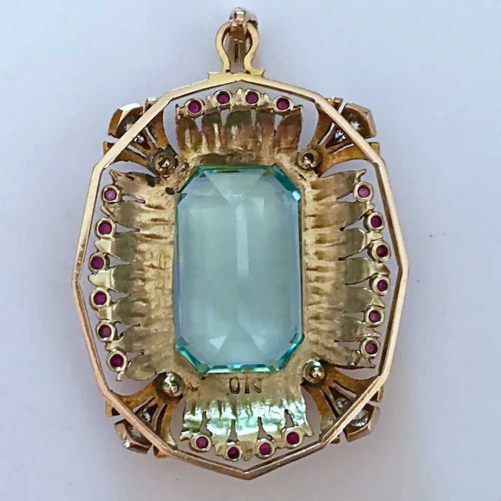 Art Deco Natural Aquamarine Diamond Ruby Platinum… - image 2