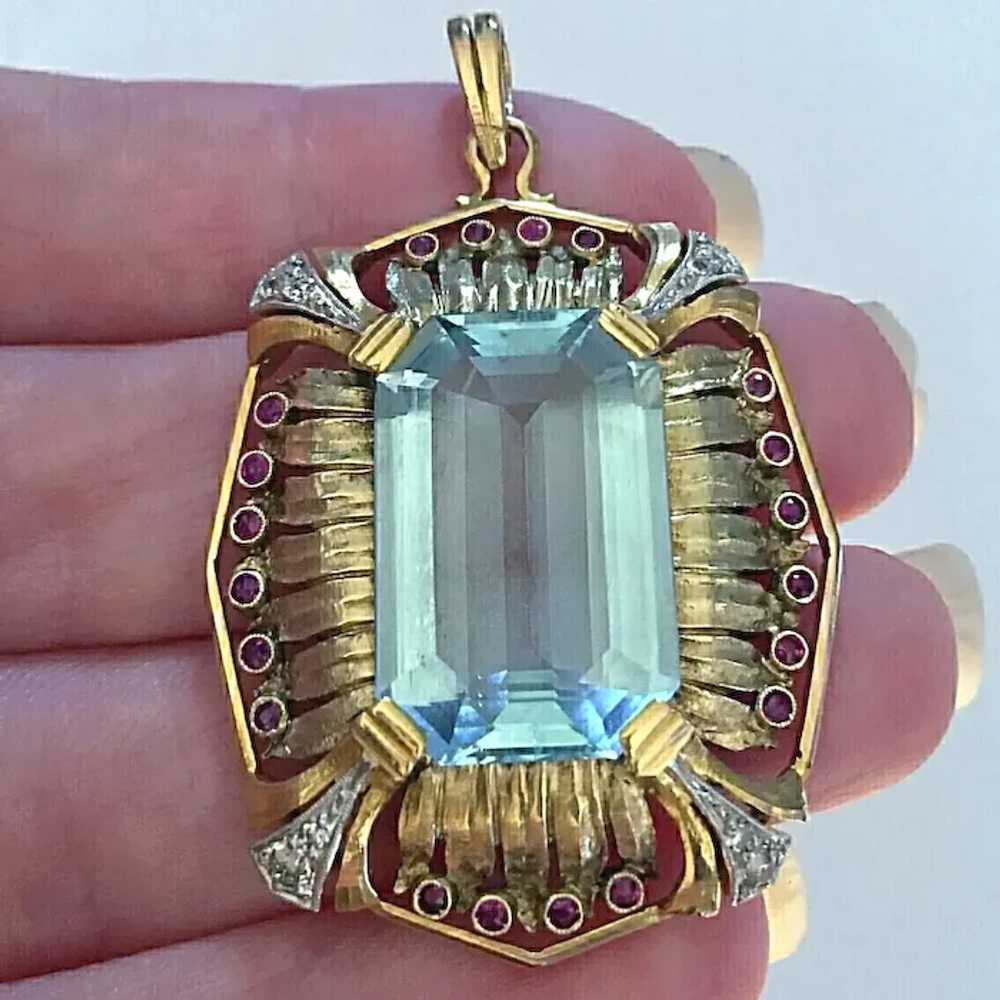Art Deco Natural Aquamarine Diamond Ruby Platinum… - image 4