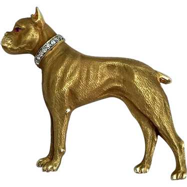 Antique Edwardian 14K Gold Ruby Diamond Boxer Dog… - image 1