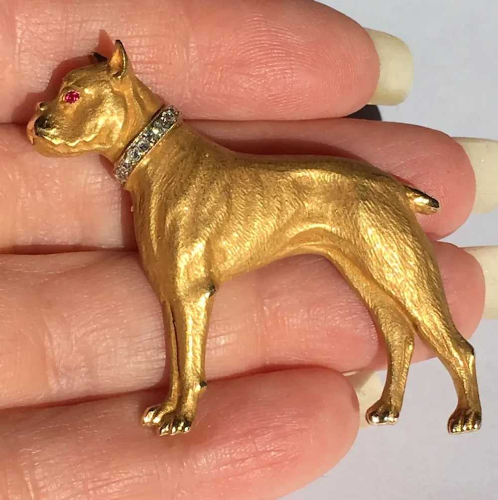 Antique Edwardian 14K Gold Ruby Diamond Boxer Dog… - image 4