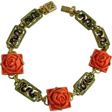 Vintage Faux Coral Enamel Bracelet - image 1