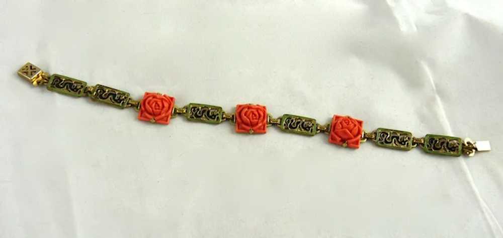 Vintage Faux Coral Enamel Bracelet - image 2