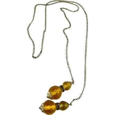 Vintage Art Deco Lariat Necklace Yellow Glass