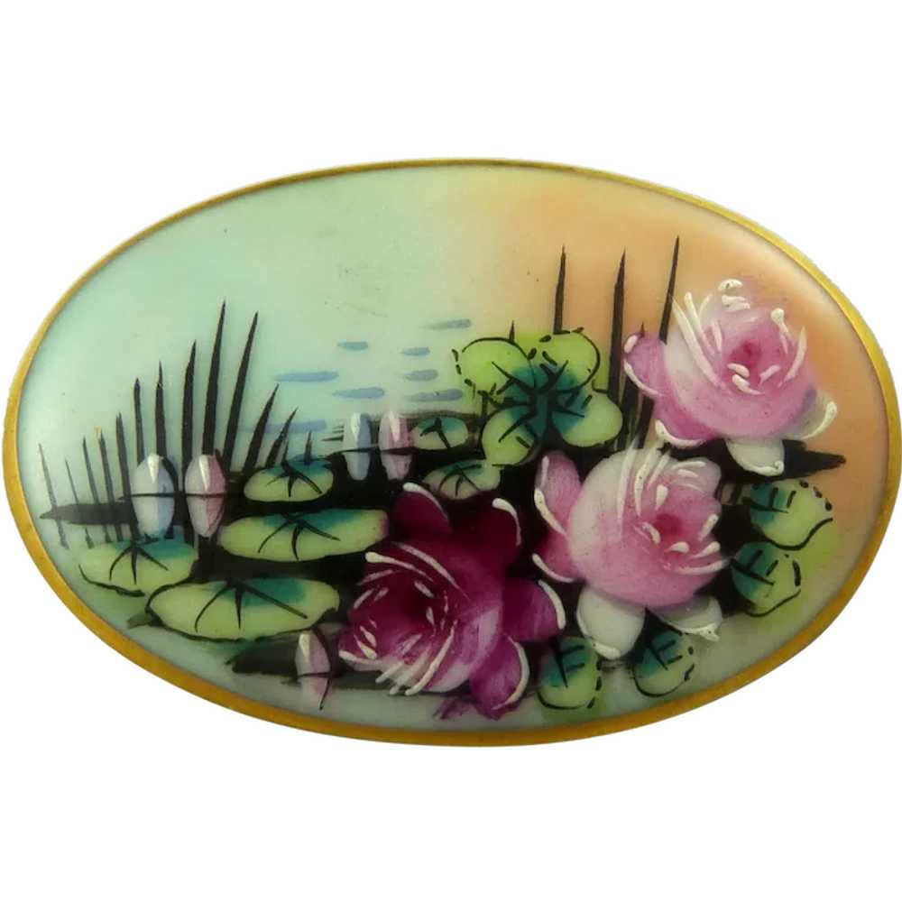 Vintage Hand Painted Porcelain Pin - image 1