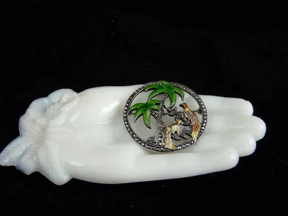 Vintage Uncas Sterling Enamel Marcasite Pin Brooch - image 2