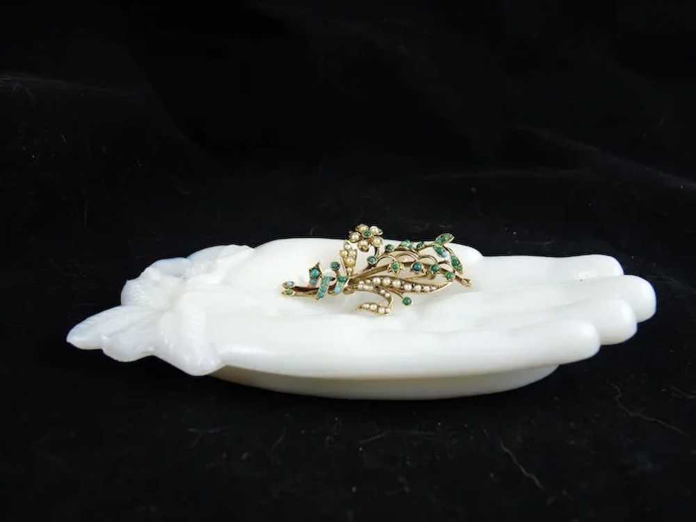 Vintage 14K Gold Turquoise and Seed Pearl Brooch - image 2