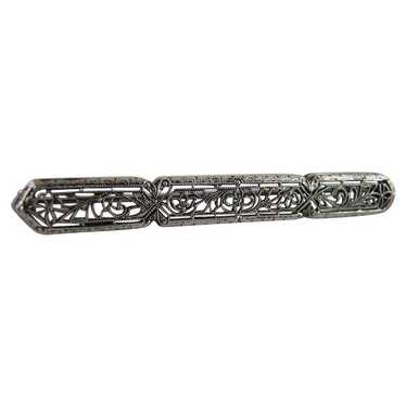 Vintage Art Deco Sterling Silver Filigree Bar Pin - image 1