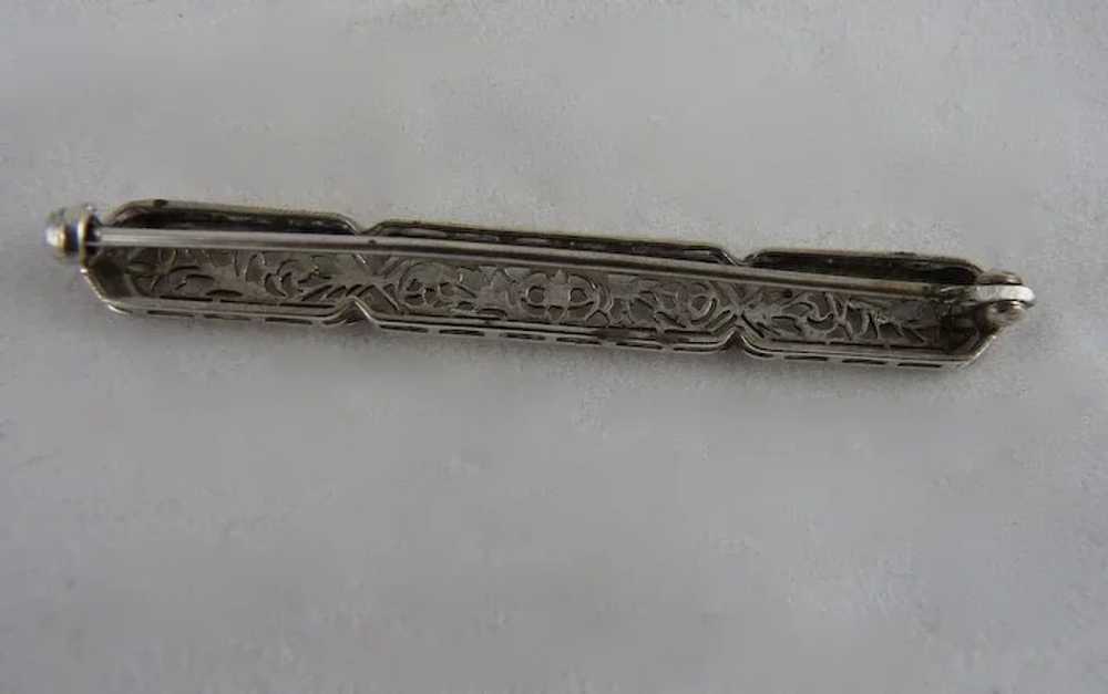 Vintage Art Deco Sterling Silver Filigree Bar Pin - image 2
