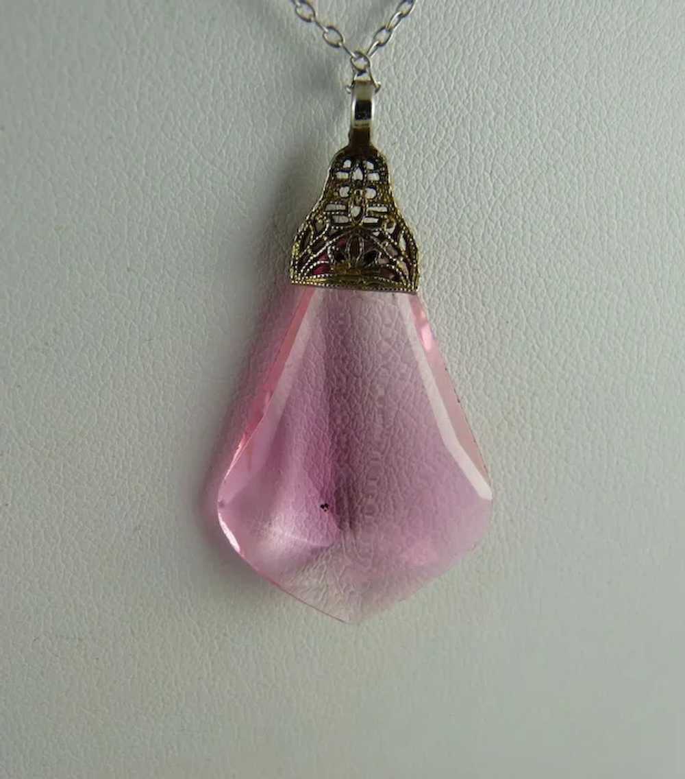 Vintage Art Deco Faceted Pink Glass Drop Pendant … - image 2