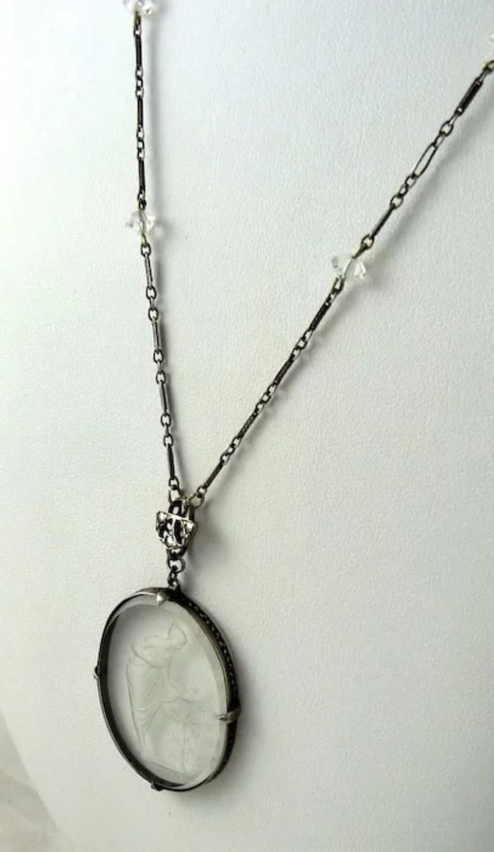 Vintage Art Deco Glass Intaglio Pendant Necklace - image 3