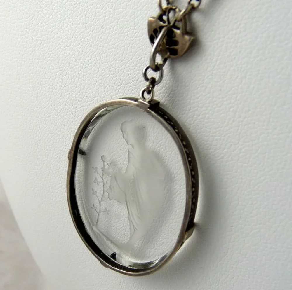 Vintage Art Deco Glass Intaglio Pendant Necklace - image 5