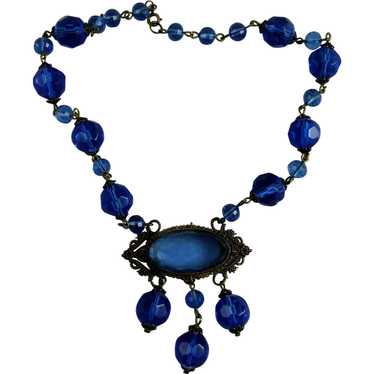 Art Nouveau Blue Glass Bead Necklace