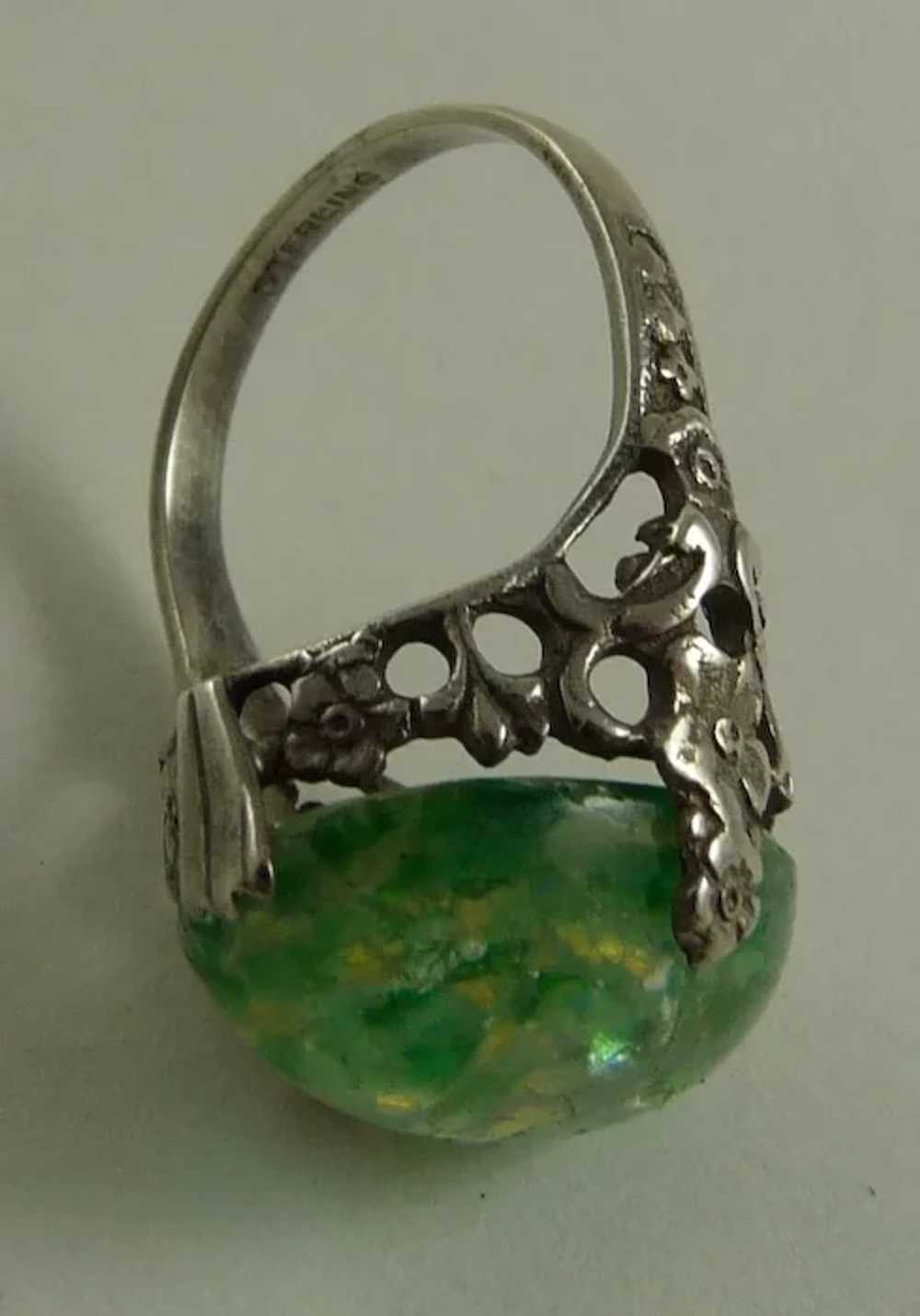 Antique Art Nouveau Ring Sterling Silver Czech Gl… - image 5