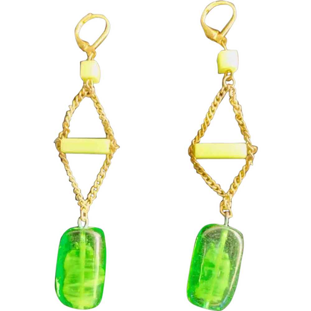 Pair of Vintage Green and Gold Earrings - image 1