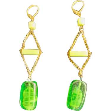 Pair of Vintage Green and Gold Earrings - image 1