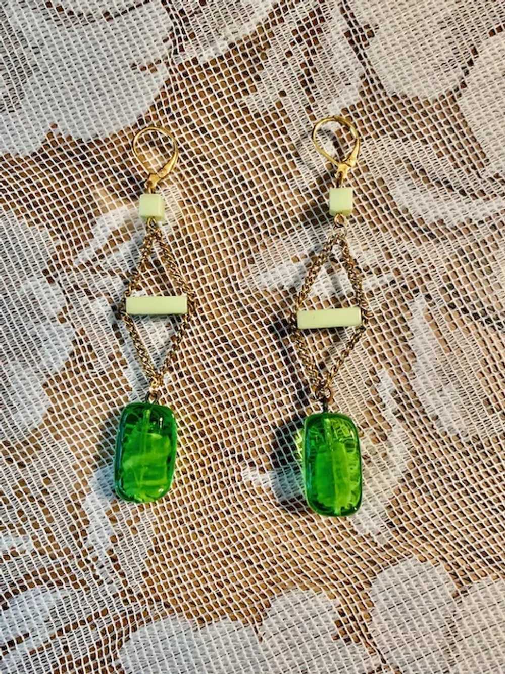 Pair of Vintage Green and Gold Earrings - image 2