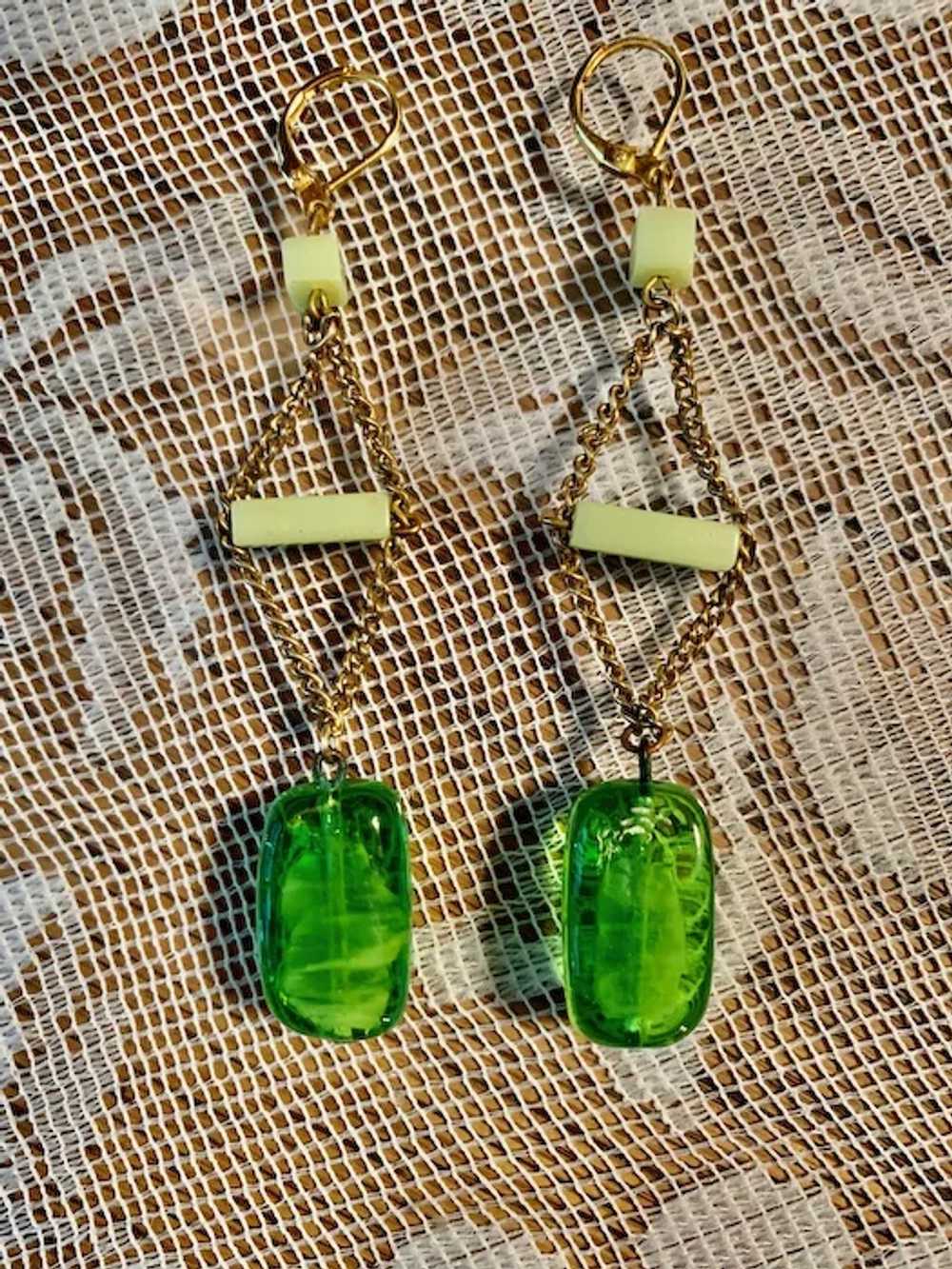 Pair of Vintage Green and Gold Earrings - image 3
