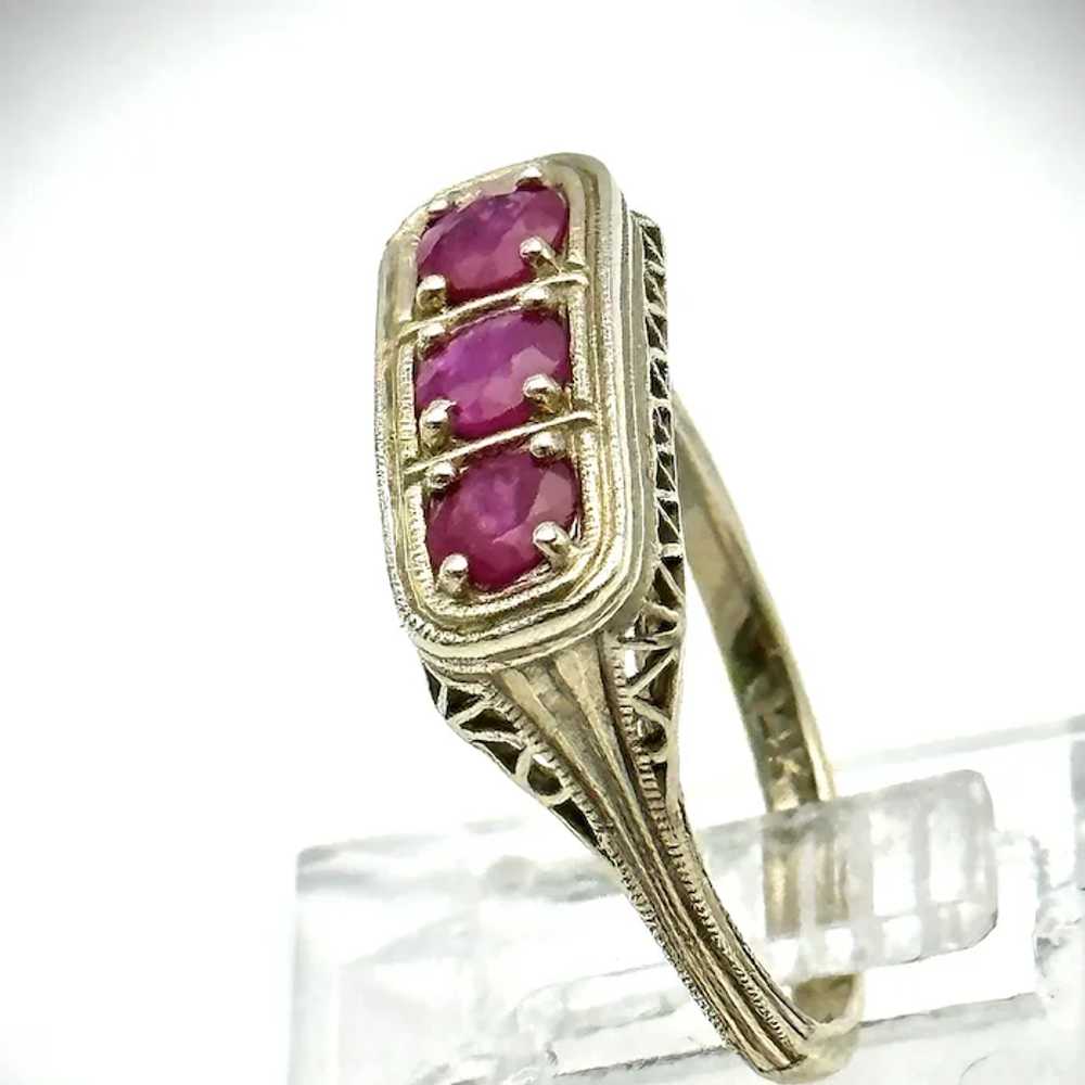Ladies 14kt Art Deco filigree ruby ring. - image 2