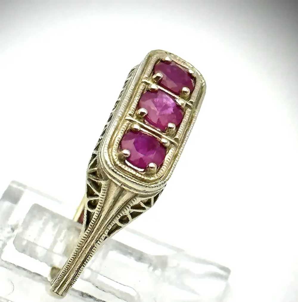 Ladies 14kt Art Deco filigree ruby ring. - image 3