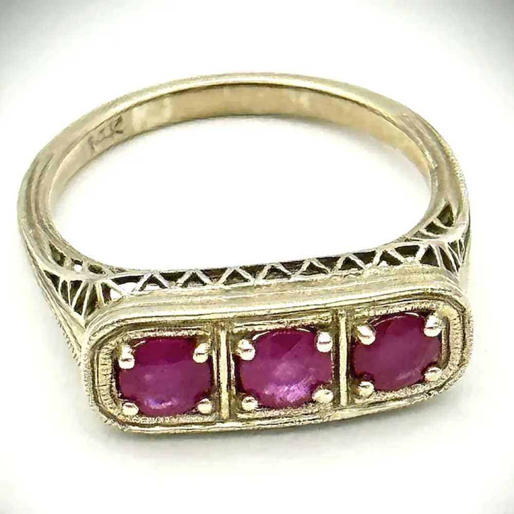 Ladies 14kt Art Deco filigree ruby ring. - image 7