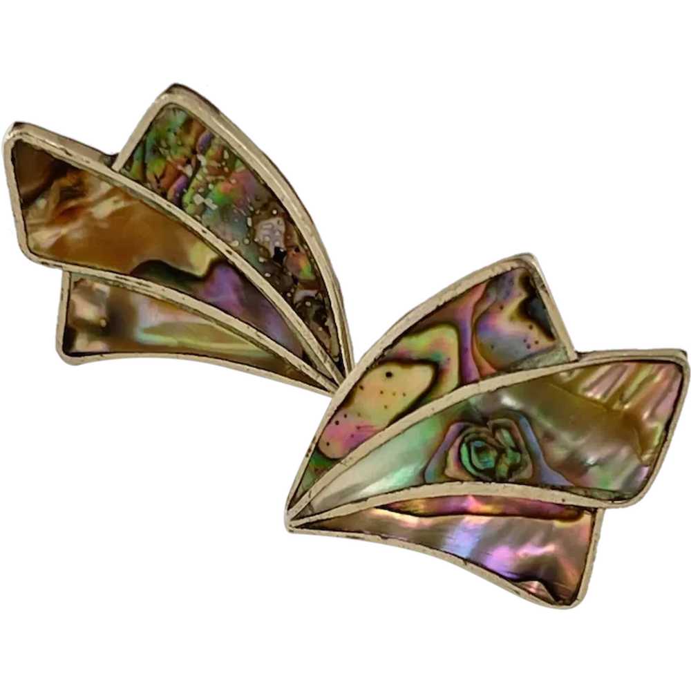 Abalone and Sterling Mexican Screw Back Earrings - image 1