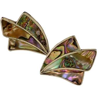 Abalone and Sterling Mexican Screw Back Earrings - image 1