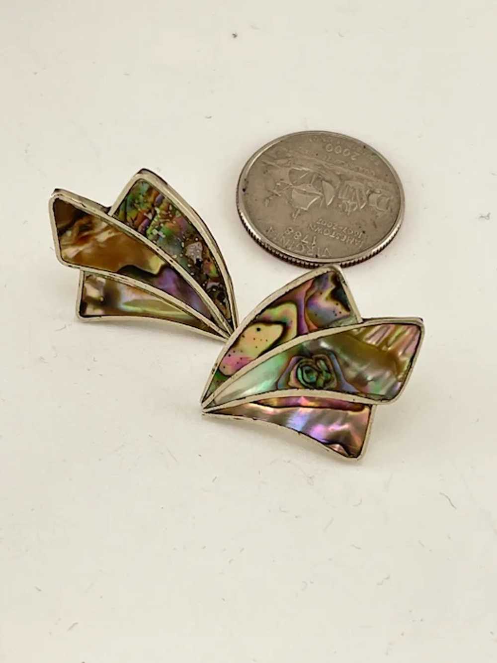 Abalone and Sterling Mexican Screw Back Earrings - image 2