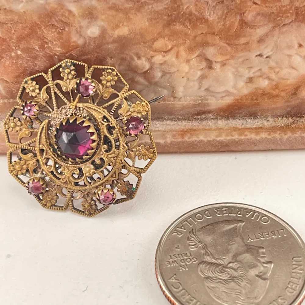 Victorian sea clasp pin with purple rhinestones - image 2