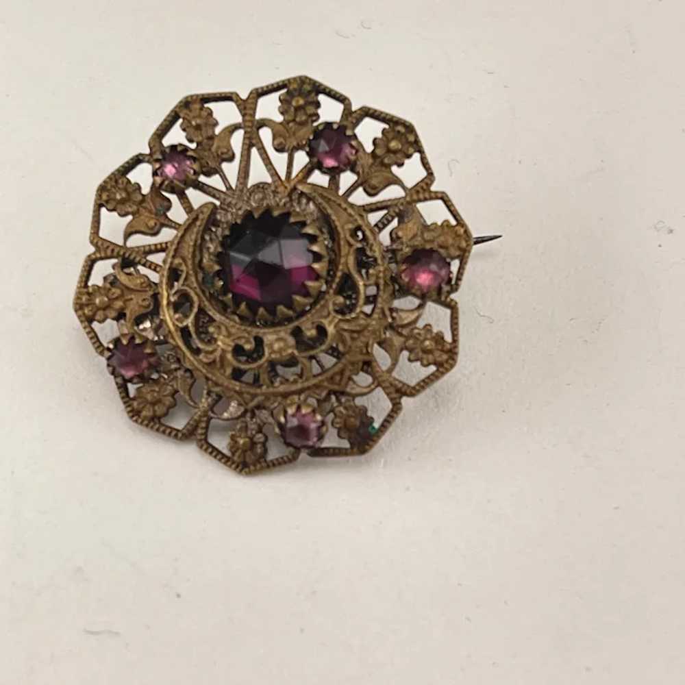 Victorian sea clasp pin with purple rhinestones - image 3
