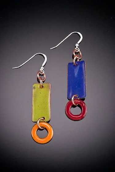 Enameled Rectangle Earrings with Drops