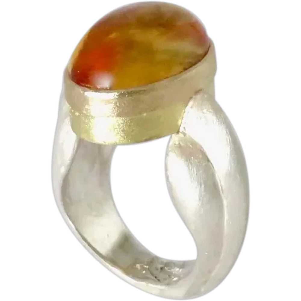 Citrine Cabochon 18K Gold and Sterling Silver Ring - image 1