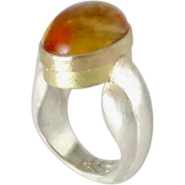 Citrine Cabochon 18K Gold and Sterling Silver Ring - image 1