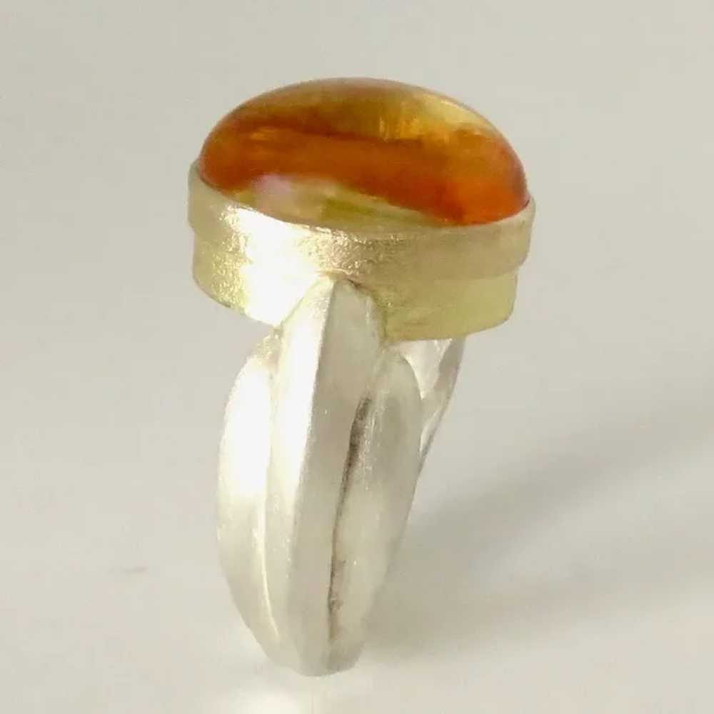 Citrine Cabochon 18K Gold and Sterling Silver Ring - image 2