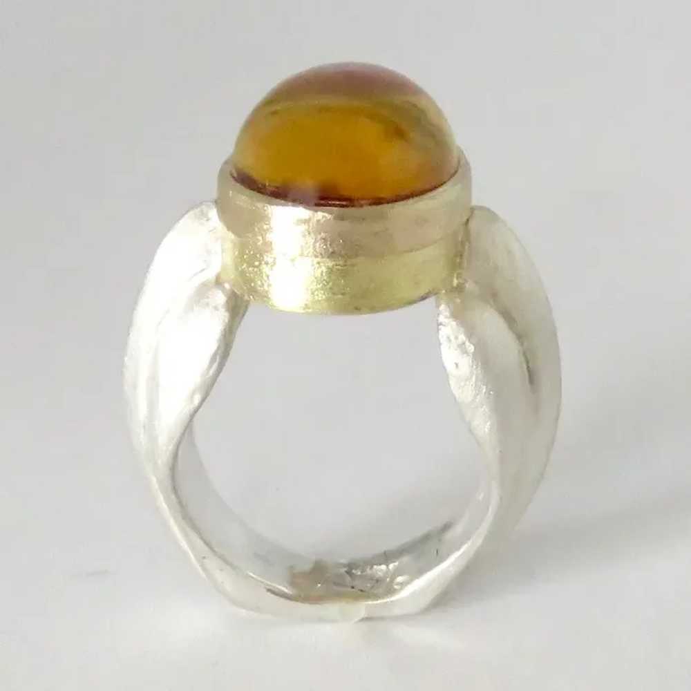 Citrine Cabochon 18K Gold and Sterling Silver Ring - image 3