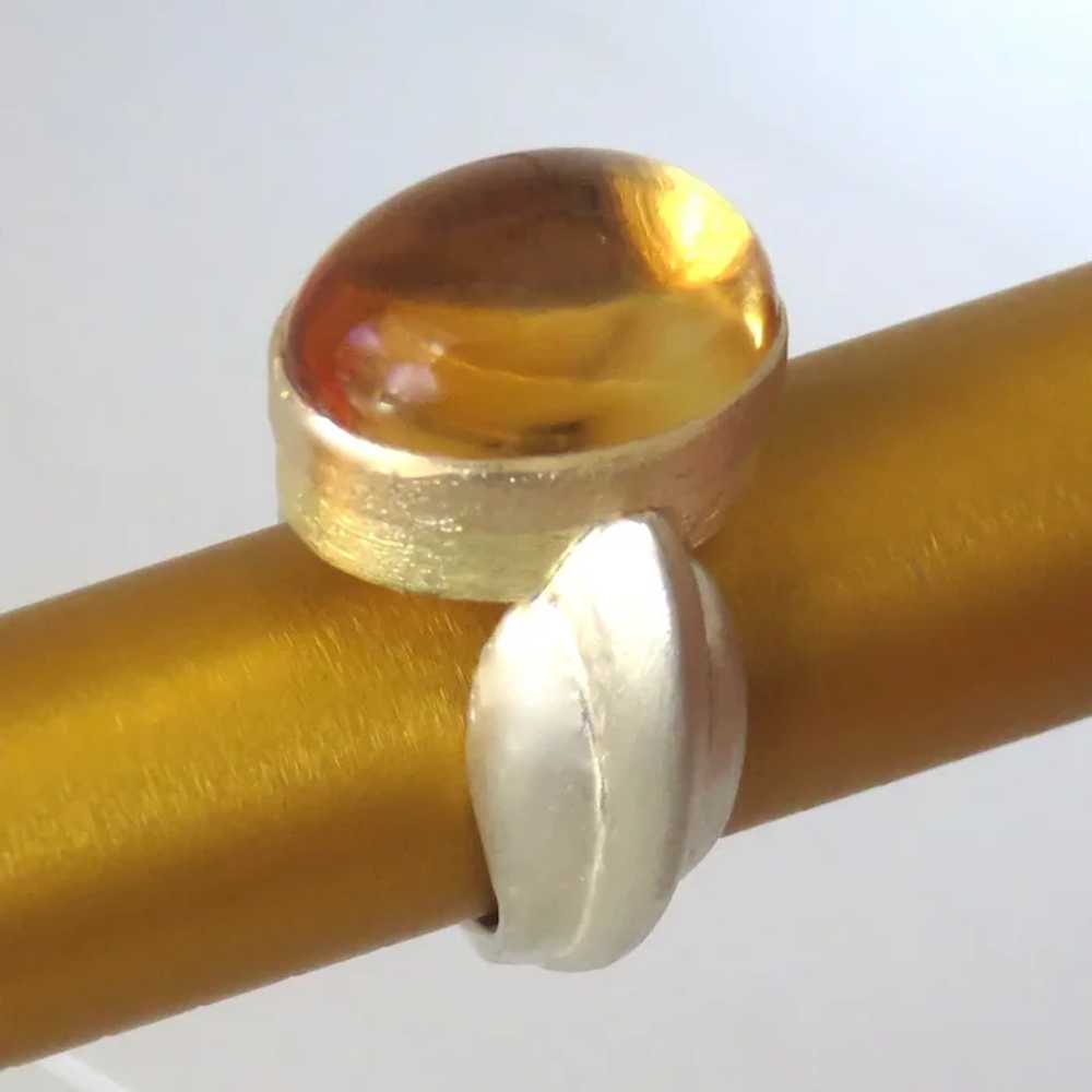 Citrine Cabochon 18K Gold and Sterling Silver Ring - image 4