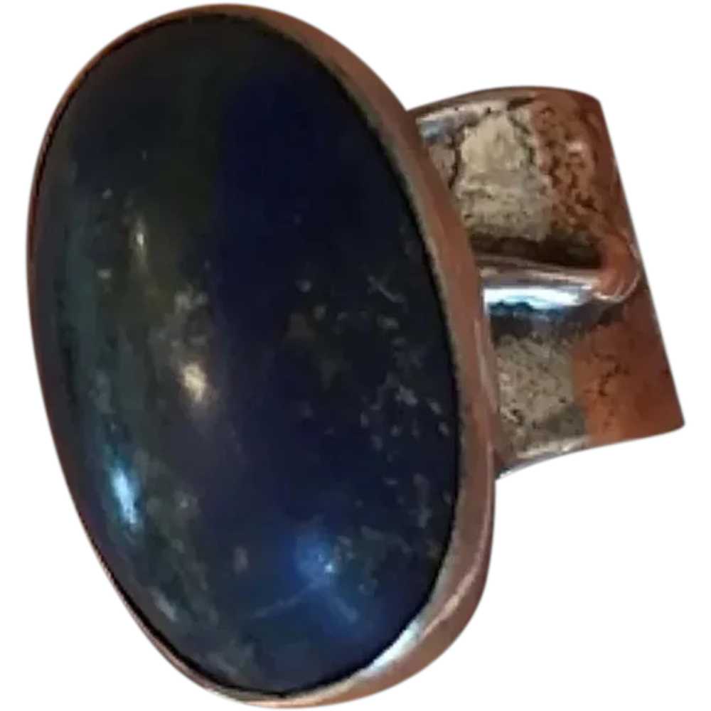 Silver Ring with Dark Blue Opaque Oval Stone by J… - image 1
