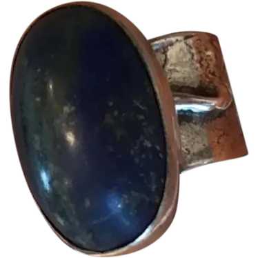 Silver Ring with Dark Blue Opaque Oval Stone by J… - image 1
