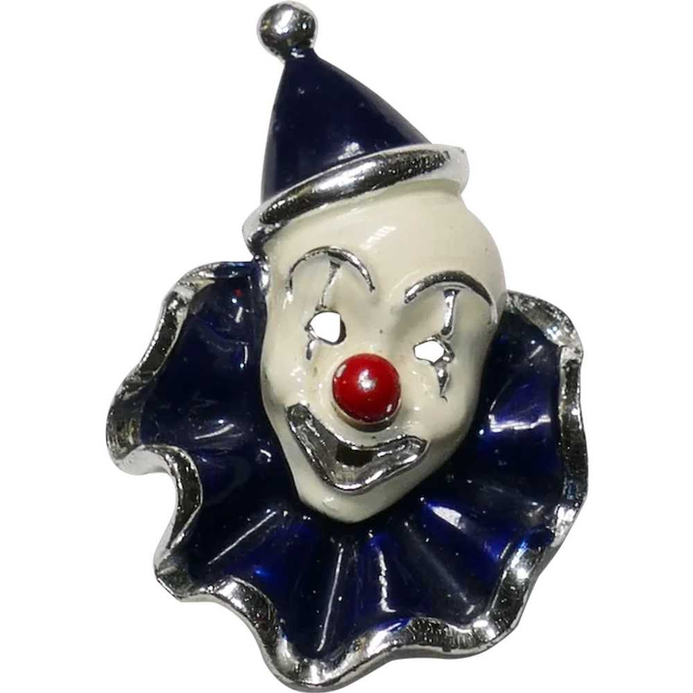 Rare Mid-Century blue enameled Whimsical Clown br… - image 1