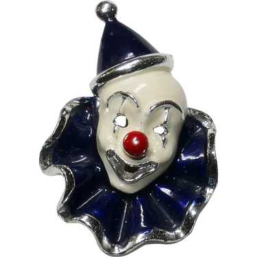 Rare Mid-Century blue enameled Whimsical Clown br… - image 1