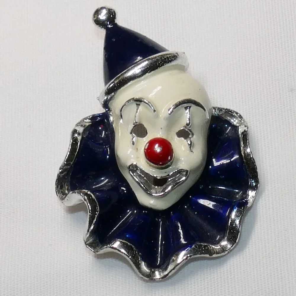 Rare Mid-Century blue enameled Whimsical Clown br… - image 2