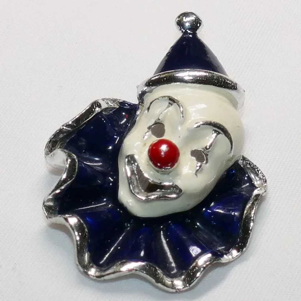 Rare Mid-Century blue enameled Whimsical Clown br… - image 3